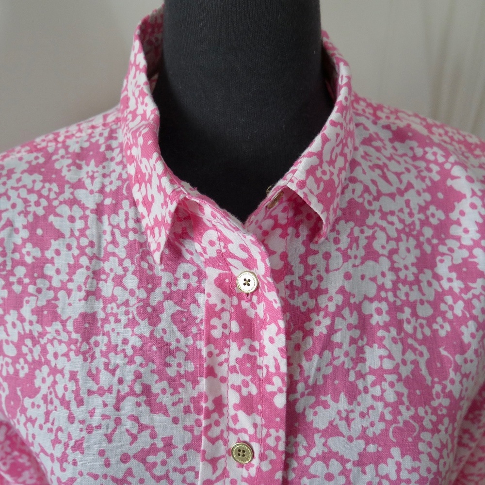 NWT Liz Claiborne Linen Shirt Sz Large, Pink & White Floral Print